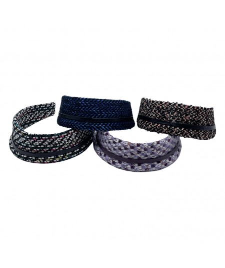 Wool Wide Headband with Black Leather Trim