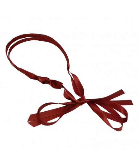 Rust Double Satin Headband with Bow Tie at Nape of Neck