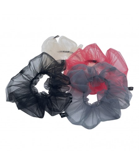 Ivory - Black - Red - Grey Tulle Wide Scrunchie