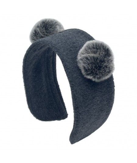 Grey Fleece Earmuff with Faux Fur Pom Pom