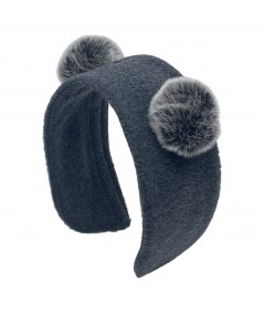 Grey Fleece Earmuff with Faux Fur Pom Pom