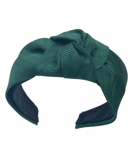 Green Herringbone Silk Print Center Turban Headband