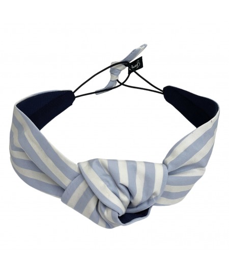 Blue/White Cotton Stripe Blair Turban Headband with Elastic