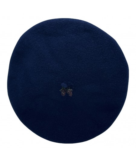 Navy Wool Beret with Fruits