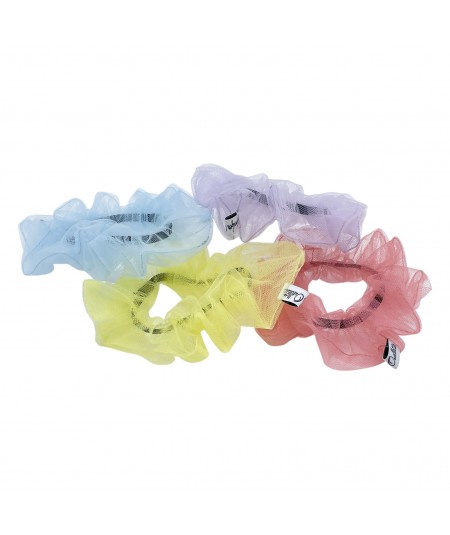 Light Blue - Yellow - Lavender - Pink Tulle Scrunchies