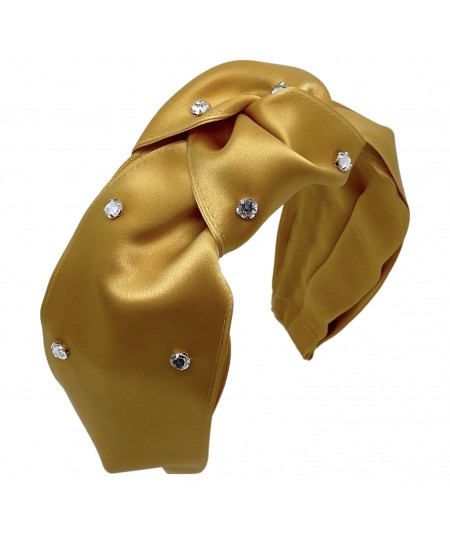 Yellow Gold Satin Paramount Center Turban Rhinestones Headband