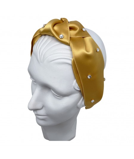 Yellow Gold Satin Paramount Center Turban Rhinestones Headband