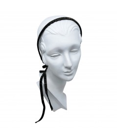 Black Sparkle Velvet Long Ties Headband