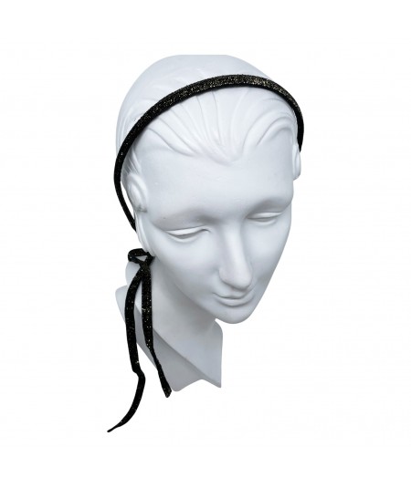 Black Sparkle Velvet Long Ties Headband