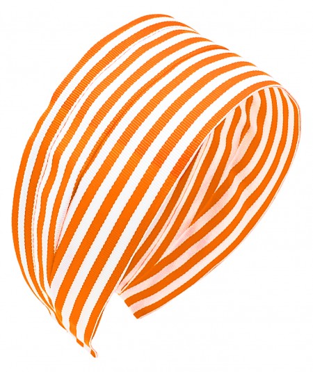 Orange-White Grosgrain Stripe Extra Wide Headband