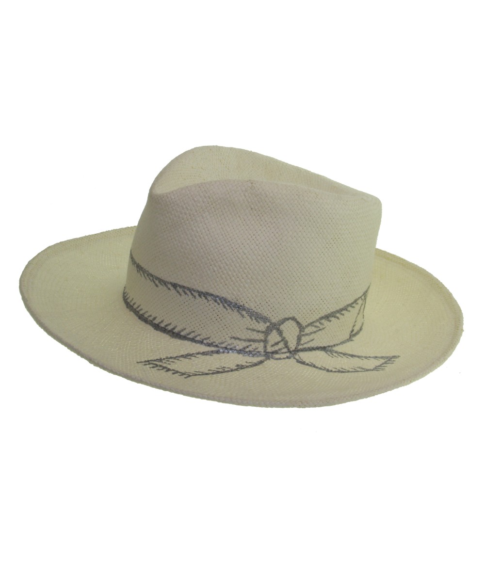 Paper Straw Hat with Hand Painted Bow and Band