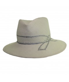 Paper Straw Hat with Hand Painted Bow and Band