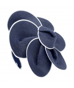 Navy with White Edges Tagaline Straw Petals Face Veil