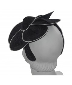 Black with White Edges Tagaline Straw Petals Face Veil