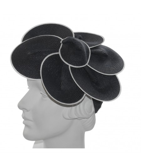 Black with White Edges Tagaline Straw Petals Face Veil