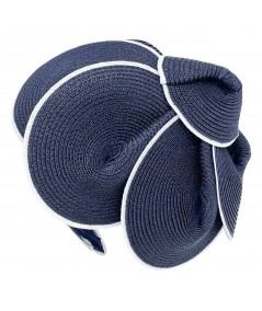 Navy with White Edges Tagaline Straw Petals Face Veil