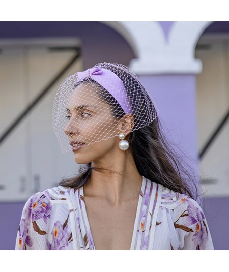 Carolyn Carter wearing our Lavender bengaline with Light Pink Dome Veil with Bow