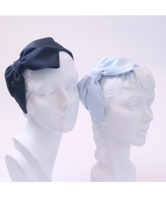 Black Pale Blue Bengaline Large Bow Headband 