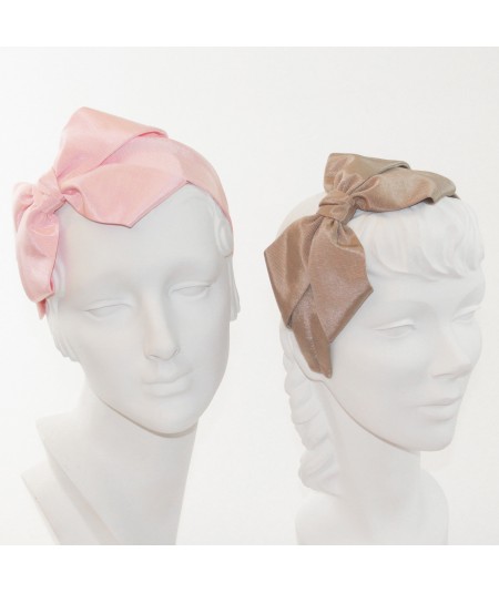 Pale Pink - Pecan Bengaline Side Bow Headband Black