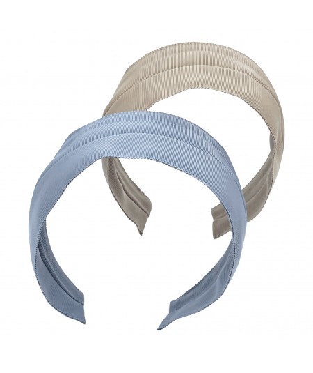 Wheat - Dusty Blue Eco Grosgrain Extra Wide Headband