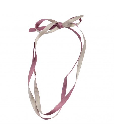 Beige and Old Rose Satin Long Tie Headband