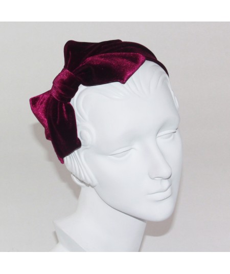 Burgundy Velvet Headband with Loop Bow at Side 