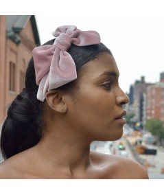 Blush Velvet Headband with Loop Bow at Side 