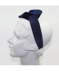 Navy Velvet Headband with Loop Bow at Side 