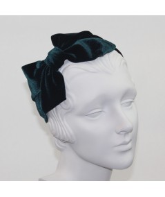 Teal Velvet Headband with Loop Bow at Side 