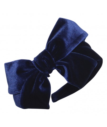 Navy Velvet Headband with Loop Bow at Side