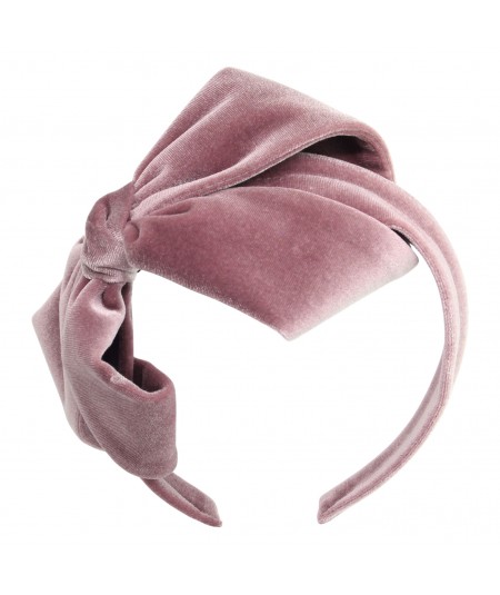 Blush Velvet Headband with Loop Bow at Side