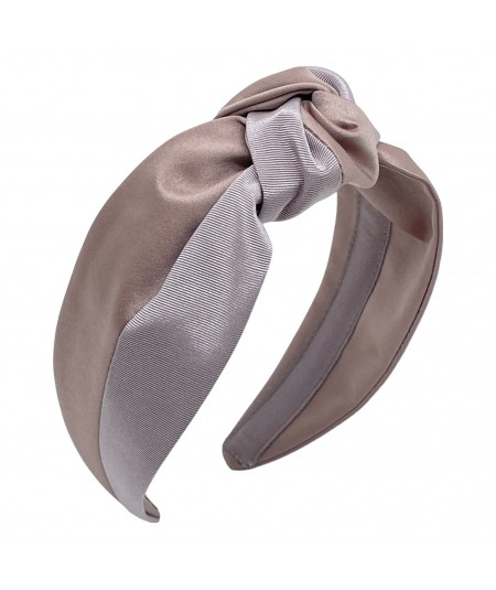 Sultry Beige Satin and Cocoa Grosgrain Sweetheart Headband