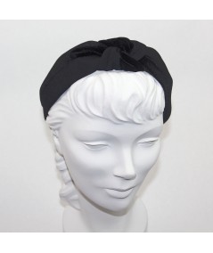 Black Bengaline & Black Velvet Center Turban Headband
