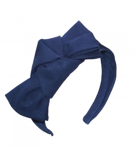 Navy Silk Chiffon with Fortune Cookie Tie Headpiece