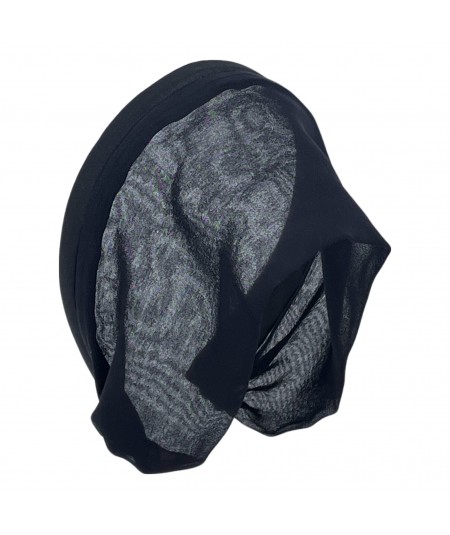 Black Extra Wide Draped Silk Chiffon Headband