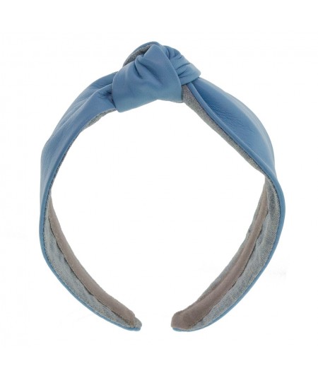 Sky Blue Leather Center Knot Turban
