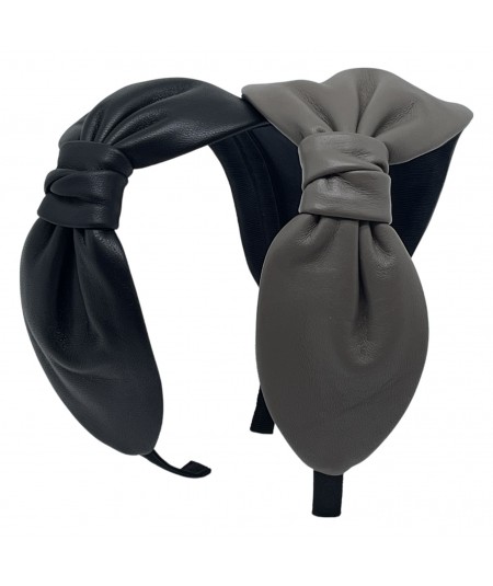 Black - Taupe Leather Audrey Headband
