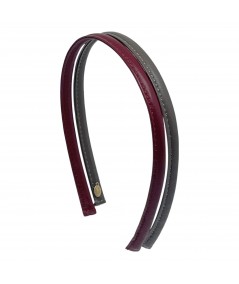 Dark Red - Taupe Leather Skinny Headband