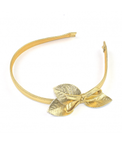 Gold Metallic Leather Headband with Leaves and Bow