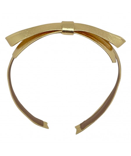 Gold Metallic Leather Center Bow Headband