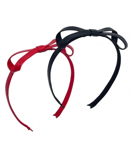 Black - Warm Red Leather Bow Headband