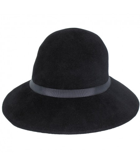 Black Winter Madonna Felt Hat with Grosgrain Trim
