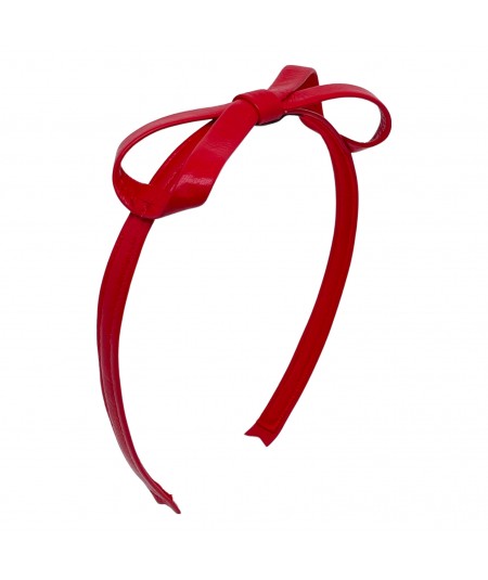 Warm Red Leather Bow Headband
