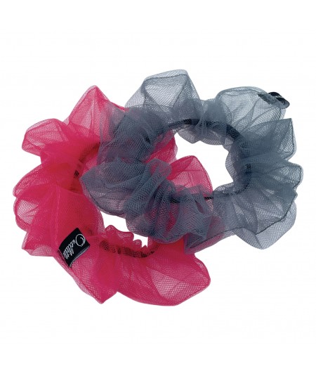 Red  Grey Tulle Scrunchie
