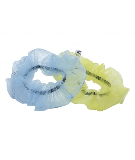 Light Blue - Yellow Tulle Scrunchies
