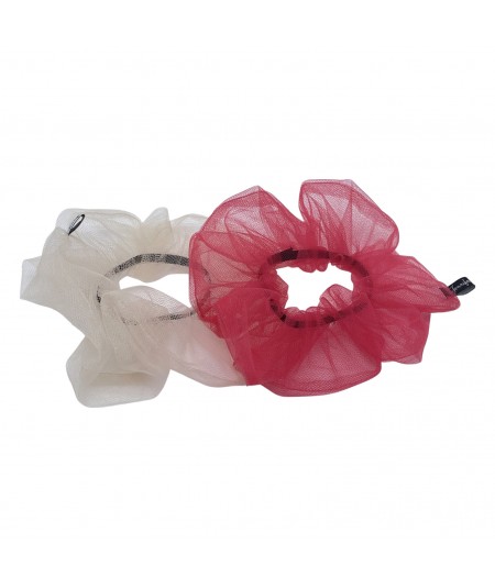 Ivory - Red Tulle Wide Scrunchie