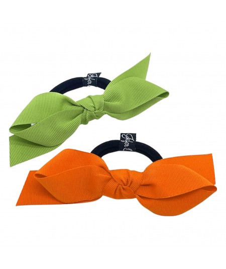 Lime - Orange bow ponytail holder
