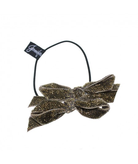 Gris Fonce Velvet Sparkle Double Bow Hair Elastic & Bracelet