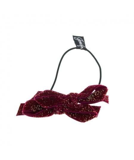 Wine Velvet Sparkle Double Bow Hair Elastic & Bracelet