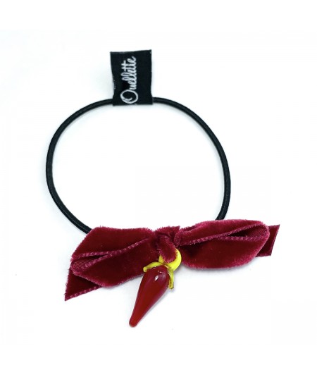 Dark Red Bow with Red Pepper Hair Elastic
